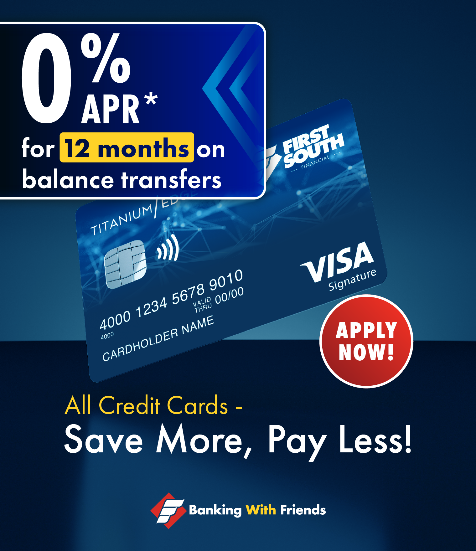 0% for 12 months for balance transfers. All Cards!